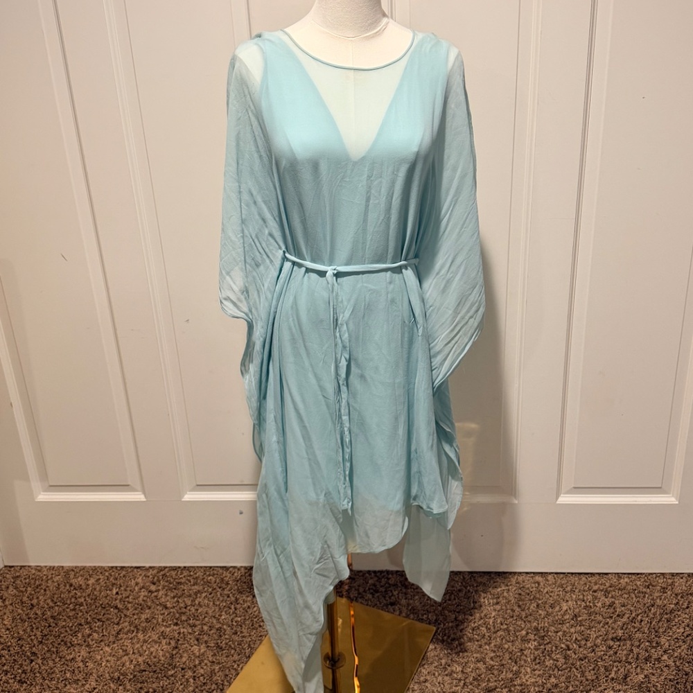 BCBGMAXAZRIA Suzy Draped Asymmetric Mint Green Aqua Silk Dress - Picture 10 of 14